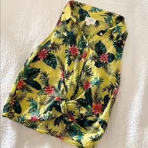 tropical print, button down tied shirt